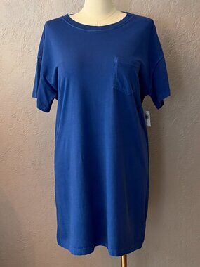NWT Old Navy Blue Vintage Garmet-Dyed Loose Cotton Short Sleeve Tee Shirt Dress